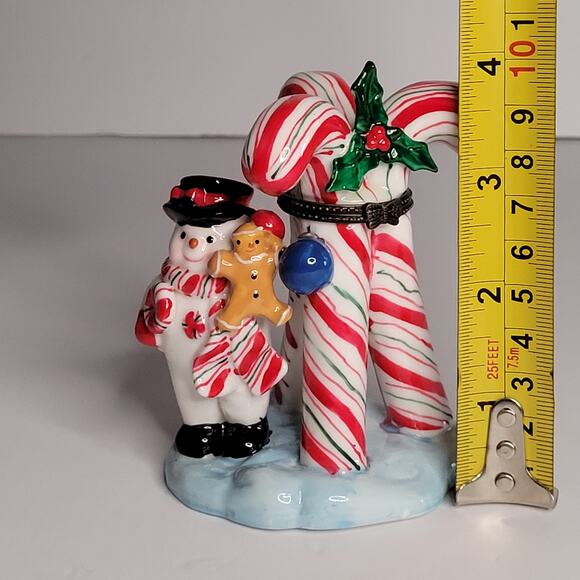 Festive Snowman with Candy Canes Ceramic Figurine - Picture 9 of 10
